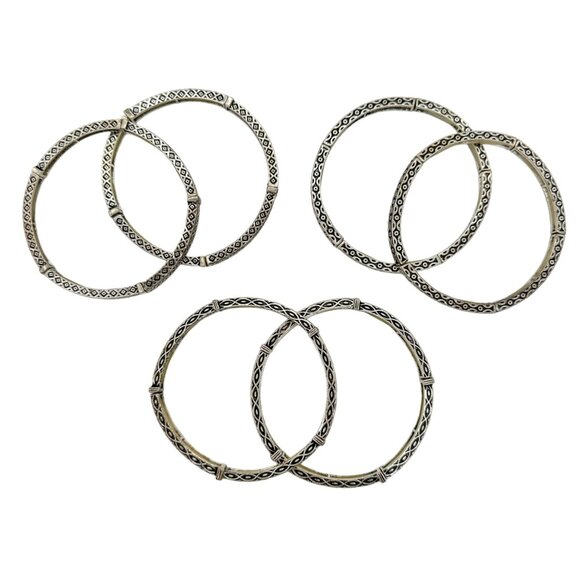 Set of 6 Bracelets Stretch Bangles Silver Celtic Look 2 ea of 3 Patterns NWOT - Picture 6 of 10